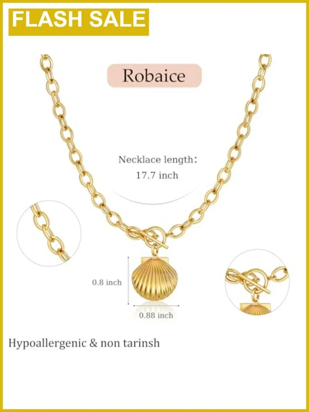 Chunky Heart Pendant Necklace 14K Gold Plated Brass Toggle Clasp Rolo Chain